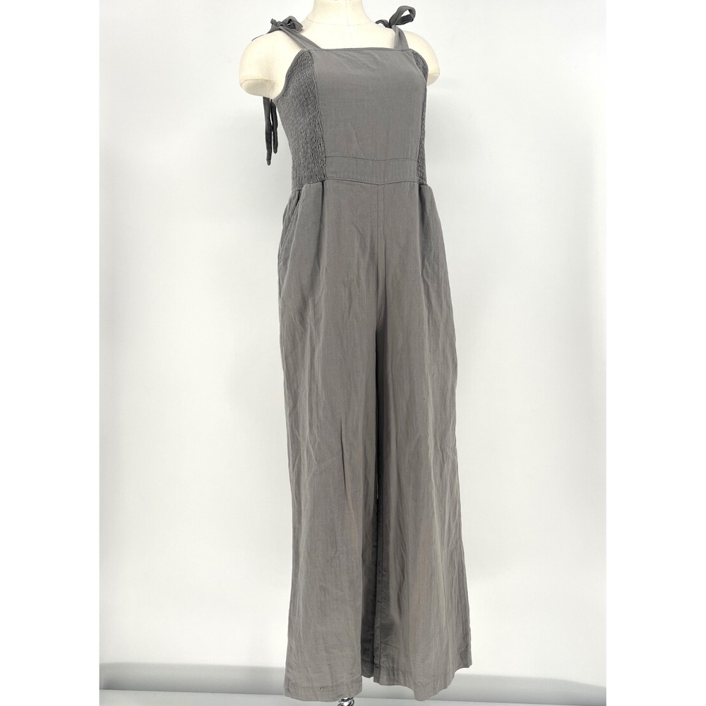 Sweet Salt‎ Womens Small Smocked Tie Strap Wide Leg Jumpsuit Gray Clean Girl